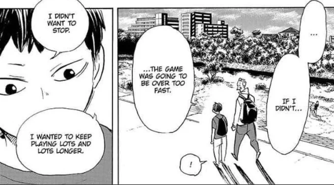 playing against hinata has never been about winning or beating him or hindering him at becoming better for kageyama. he always wanted to stay on court longer, which naturally happens when you're good- because you end up playing against others that too are good. + 