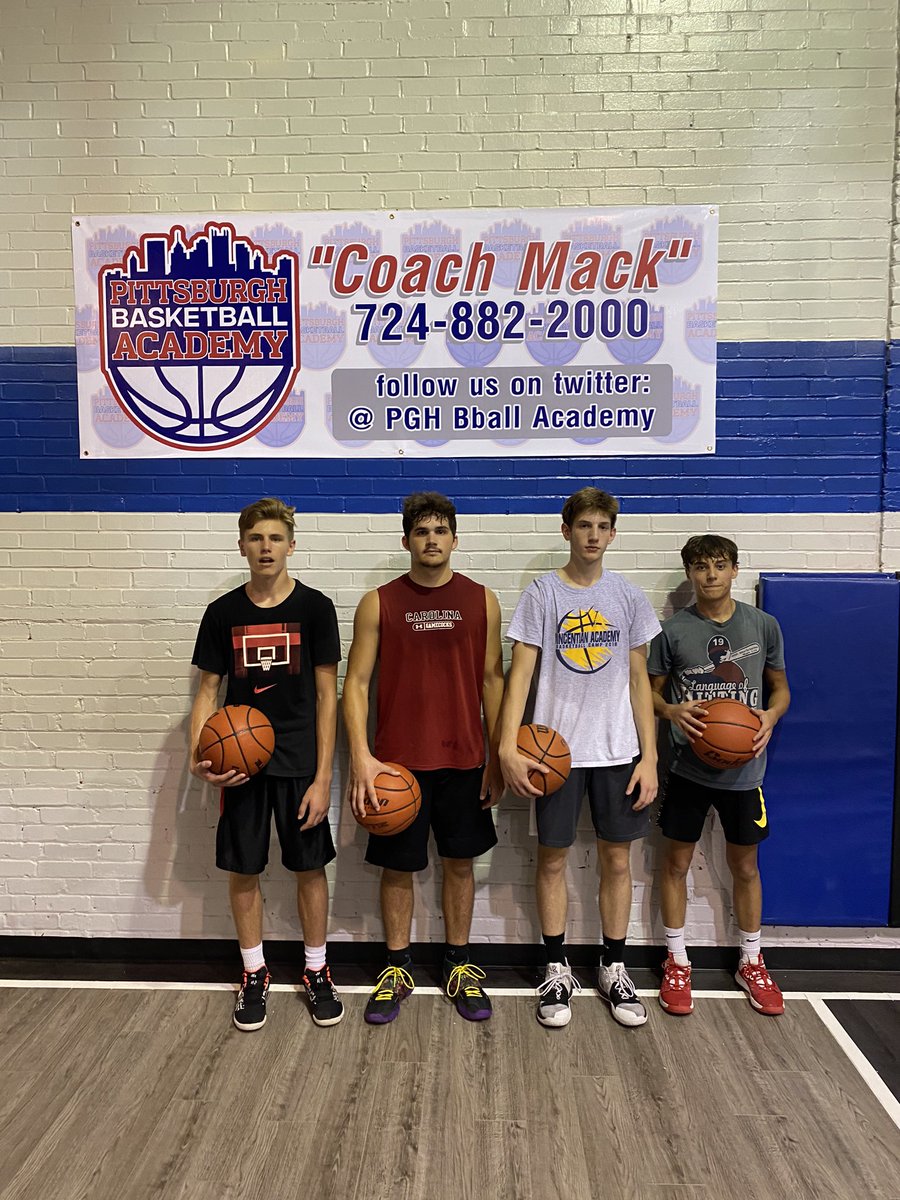 PGHBballAcademy's tweet photo. Brandon Coury of Burrell, Korry Myers of Point Park University, Matt McDonough of North Allegheny, and Jacob Stallsmith of Knoch with a really good one this morning at the Academy. https://t.co/nkYa1K8Pmq