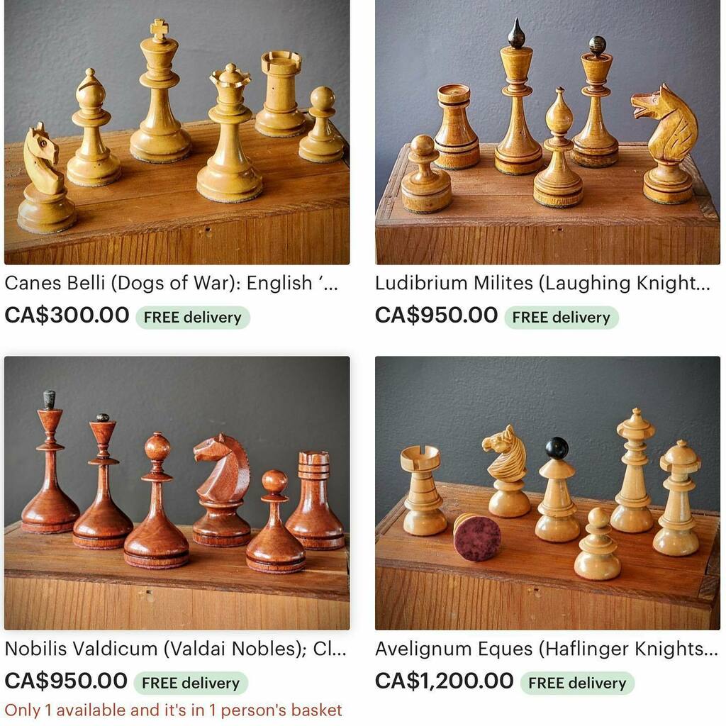 I say! There’s a new English set just listed (top left) in our galleries. Swing by for details!
thechessschach.com
#chess #chesscollection #chesscollectorsinternational #england🇬🇧 #staunton #stauntonchesspieces instagr.am/p/CDE4QfwBvb8/