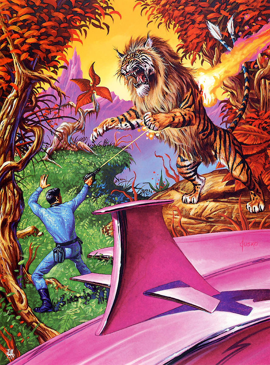 A scene from Edgar Rice Burroughs' 'Beyond the Farthest Star,' illustrated by Joe Jusko for a 1994 trading card set. Just don't play with lasers like this with your cat.  #Caturday