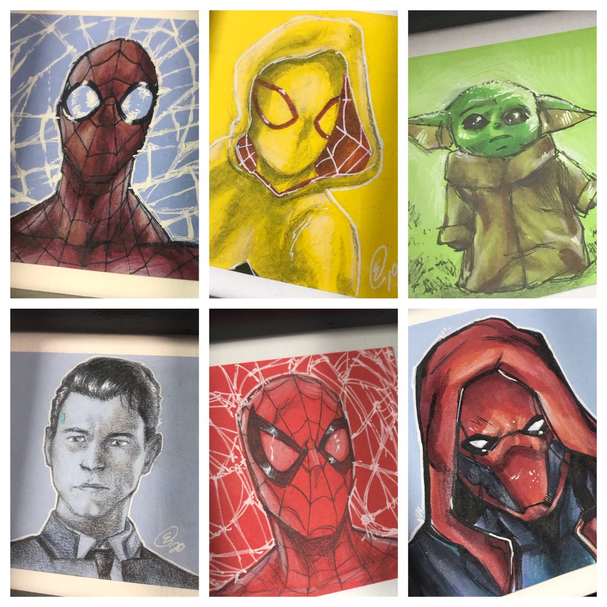 EthanCastillo05's tweet image. Just added some original framed Post-It Note drawings to my online store for @Comic_Con #ComicConAtHome! All drawn using @CopicOfficialUS markers and @sakuraofamerica pens! Link to the store in my profile! #SpiderMan #SpiderGwen #RedHood #BabyYoda #TheChild #DetroitBecomeHuman