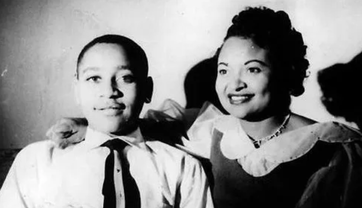 A photograph of Emmett Till and his mother.