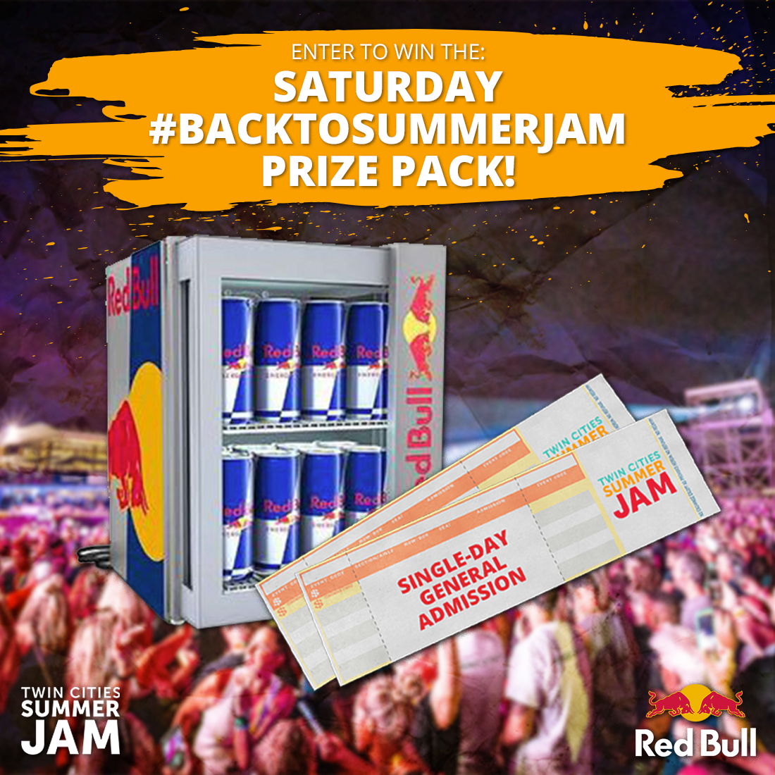 TCSummerJam's tweet photo. Third time’s a charm! As we start to look ahead to TC Summer Jam 2021, tag a friend or buddy that you would love to be rocking out with at next year’s festival! Make sure to use the hashtag #BackToSummerJam for your chance to win this prize pack from our friends at @RedBull! https://t.co/lhqHlywUWQ