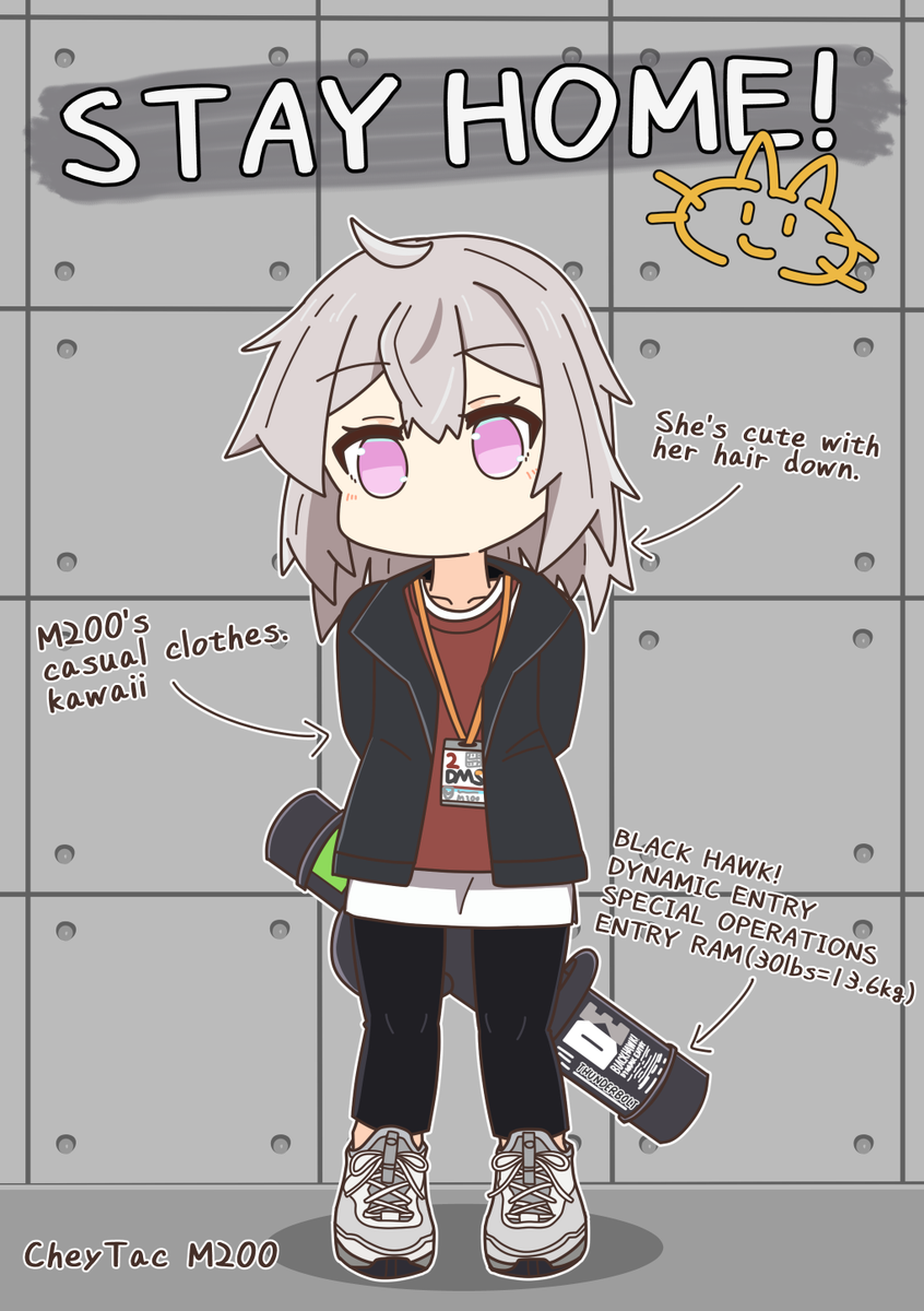 私服可愛いし14㎏近いバッティングラム持ってるの物騒で好きだし「了解、ステイホーム!」という絵です
#ドールズフロントライン #ドルフロ #少女前線 #少女前线 #소녀전선 