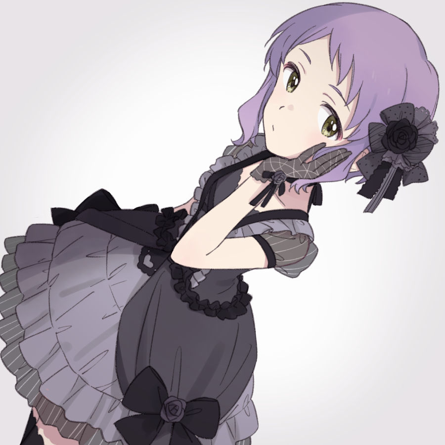 1girl solo dress gloves purple hair looking at viewer yellow eyes  illustration images