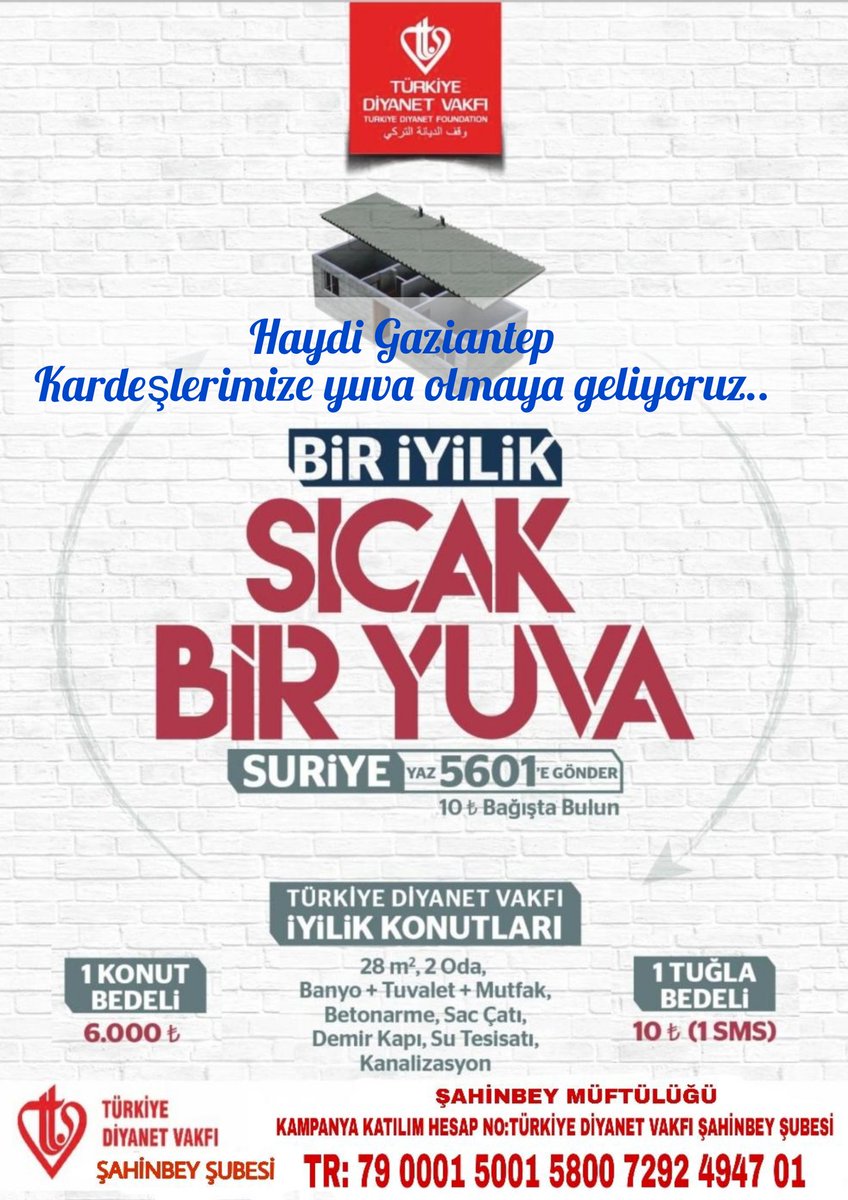 <a href="/DiyanetVakfi/">Türkiye Diyanet Vakfı</a> <a href="/ihsanaciktr/">İhsan Açık</a> <a href="/mtahmazoglu/">Mehmet Tahmazoğlu 🇹🇷</a> <a href="/marufum/">Mahmut Rauf ARCAKLIOĞLU</a> 
Bir iyilik Sıcak bir Yuva... Türkiye Diyanet Vakfı iyilik konutları...