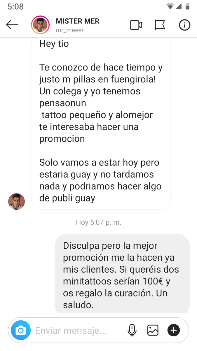 RollingTattoo's tweet photo. Cuando te crees alguien con 250mil seguidores pero vas mendigando un minitattoo a cambio de humo... Y así con todo. Se debe vivir muy bien del cuento. #FelizSabado #influencers https://t.co/FycprFNp8Q