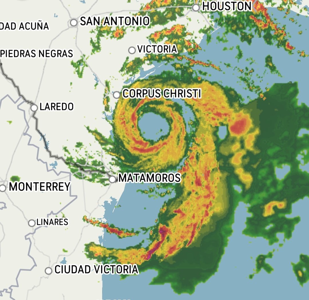 tropical weather service en twitter el radar meteorologico de corpus christi muestra una gran estructura ocular del huracan hanna la cual esta muy proximo a la costa sur de texas ya se