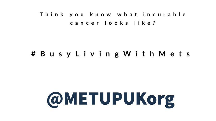 METUPUKorg's tweet photo. If you are living with #metastatic #breastcancer talk about your life, your reality on #busylivingwithmets  follow the hashtag, retweet it and add it to your tweets.   
@METUPUKorg

#secondarybreastcancer #metastaticbreastcancer #stage4needsmore #BCCWW #BCSM https://t.co/pn3veYMJ0p