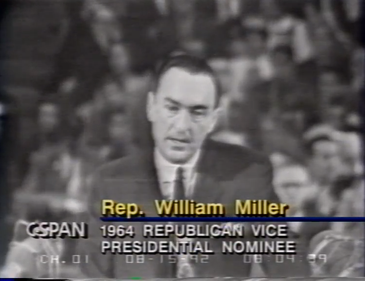 1964 (R)/ Barry Goldwater picked Rep. Bill Miller (NY) & later wrote: "The upstate New Yorker, a fast-talking quipster with a biting wit, had driven Lyndon Johnson nuts in the past with his sharp tongue.”As RNC chair, Miller "could return the party to some semblance of unity."