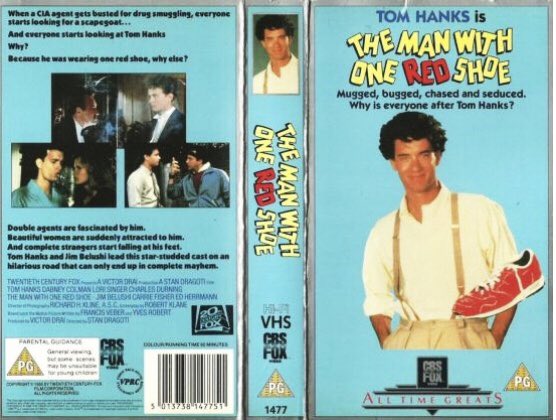 indieimmy's tweet photo. Original retail vhs artwork of the film #TheManWithOneRedShoe starring Tom Hanks #tbt #artwork #80smovies https://t.co/3Wi6NmLa3c