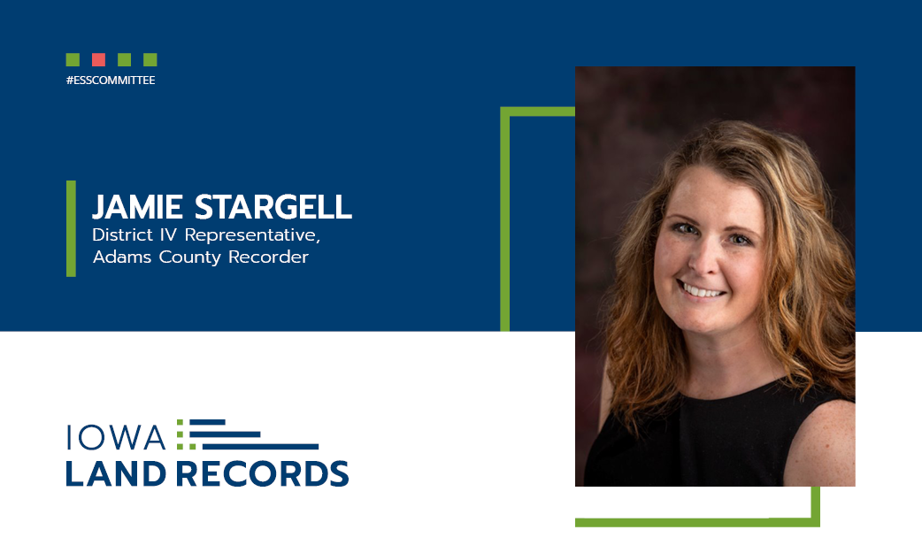 IowaLandRecords's tweet photo. Sending a #shoutout this Saturday to #ESSCommittee member Jamie Stargell. The ESS Committee establishes policy, oversees financial management and ensures the success of the Electronic Services System and Iowa Land Records on behalf of ICRA. #ESS #Governance #ShoutoutSaturday https://t.co/lwR5NsPjZ2