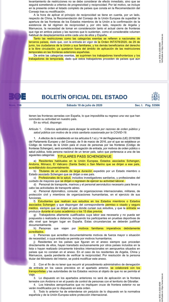 ceciliaferrant1's tweet photo. @Cristian_MP92 @EmbajadaEspArg @Floxie10 Lo podés ver en el BOE vigente... pero generalizando tenés que ser ciudadan@ de la UE o país Schengen o residente de alguno de ellos... https://t.co/OUoIzUCzbb