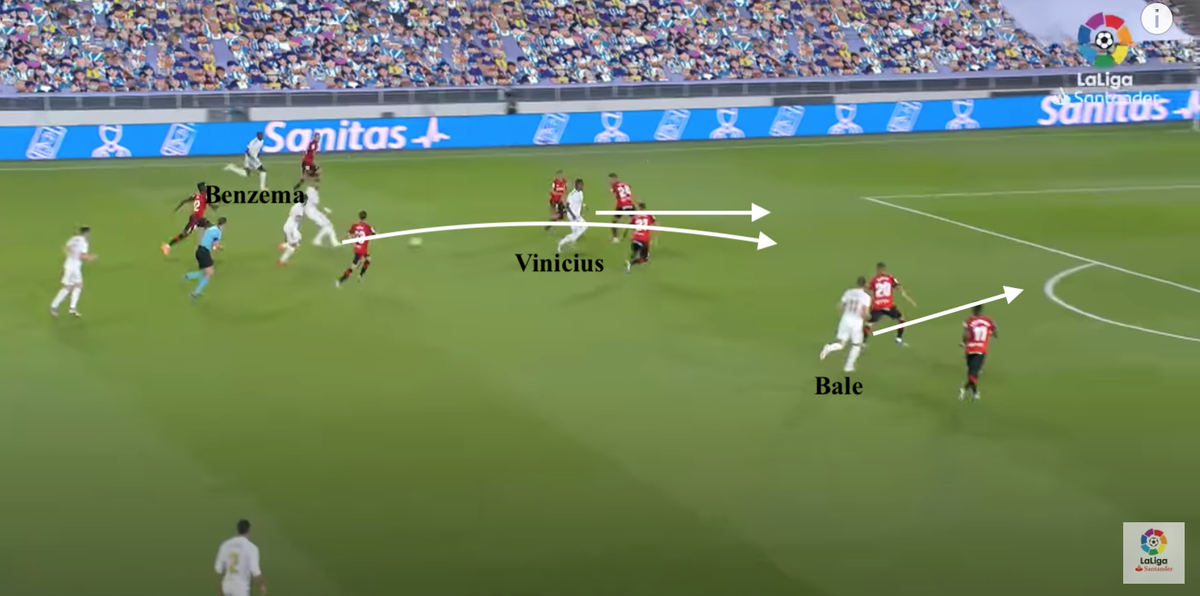 •Playing Benzema with 3 other attacking options also gave him even greater scope to drop deeper & use his excellent link-up qualities, as he did when creating this chance for Vinicius for example