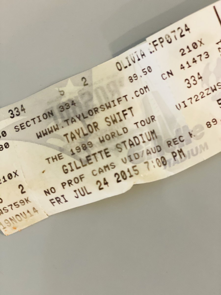 FindingForty's tweet photo. Five yrs ago: The ticket from the concert that made me a massive @taylorswift13 fan. Never sat in the 300s again. Love the #Olivia 😻note at the top. Smart, savvy, ballsy. Missing the #3rdrow seats I snagged for #lover next week is the heartbreak of summer. #staysafe #wearamask https://t.co/2GwOp65OLn