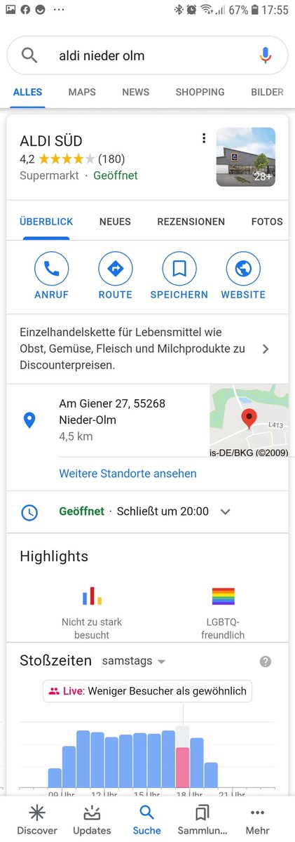 Isa15091987's tweet photo. Wegen Öffnungszeiten gegoogelt...erstens halte ich es für ein Gerücht, dass der Aldi nicht stark frequentiert ist...und dann irritiert mich, warum es ein Highlight ist, dass ein Supermarkt LBGTQ freundlich ist-also Daumen hoch dafür, aber sollte das nicht selbstverständlich sein? https://t.co/LbAGn6iPSI