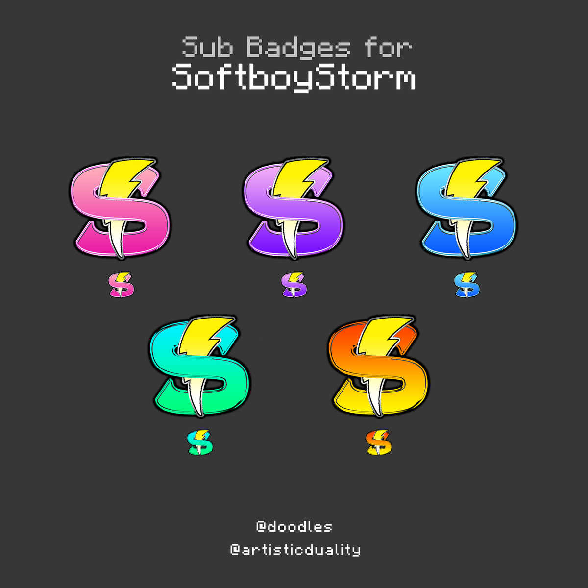 MsMynx's tweet photo. Twitch Sub Badges for @SoftboyStorm ⚡

HD - https://t.co/MwP2YfhyNE https://t.co/VZ5KvbtLJ8