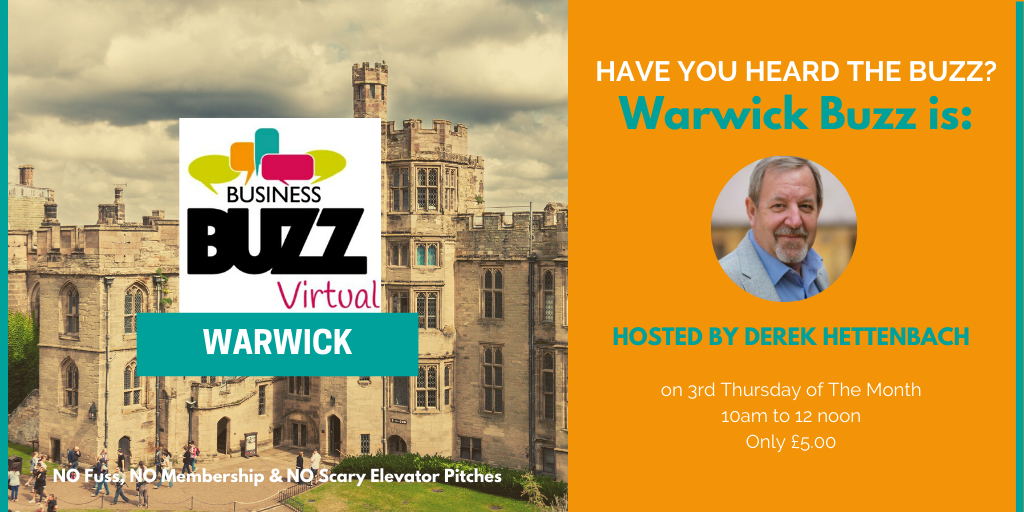 HettenbachDerek's tweet photo. Hate elevator pitches? Then you'll LOVE @BizBuzzWarks' #WarwickBuzz. Our friendly no fuss format means social #business conversations where like-minded people connect &amp; engage without the pitch. We're continuing online on 20 August 2020 from 10am. £5 - https://t.co/cU9rpki0qL https://t.co/WgcIH7cMnM