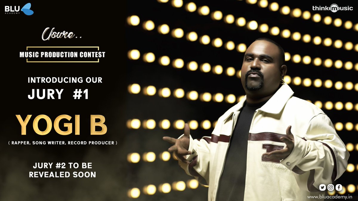 academy_blu's tweet photo. We are proud to reveal the Jury #1 for the Usure Music Production Contest, the one and only @iamyogib
Wait for more exciting updates regarding the contest!!
Visit us at https://t.co/4ElQNm2WPn
@thinkmusicindia #abinpushpakaran
#bluacademy #usure #sivappumanjalpachai #GVPrakash https://t.co/de3YwDyCgg