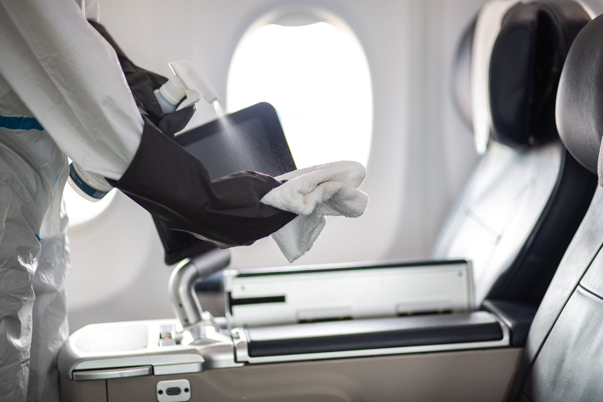 FlyRwandAir's tweet photo. Our aircraft are regularly deep cleaned &amp; disinfected and all surfaces including tray tables, IFE screens &amp; remote controls, armrests, seatbelts &amp; overhead luggage bins are thoroughly disinfected to maintain the highest standard of hygiene.

#FlyTheDreamOfAfrica
#FlySafeWithUs https://t.co/kyLrZCy10M