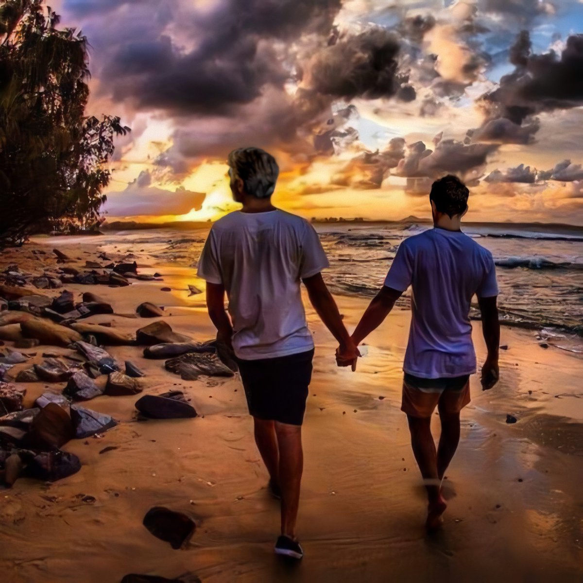 Gay Couple Walking And Holding Hands
