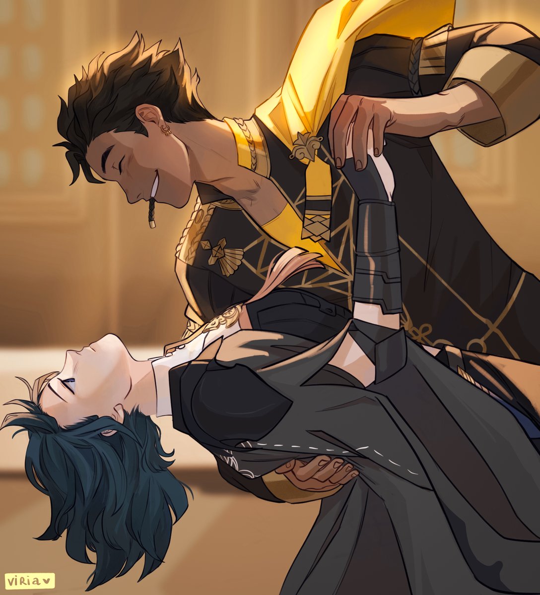 Claude dipping Byleth in a dance, while Byleth stays as pokerface as ever, ...