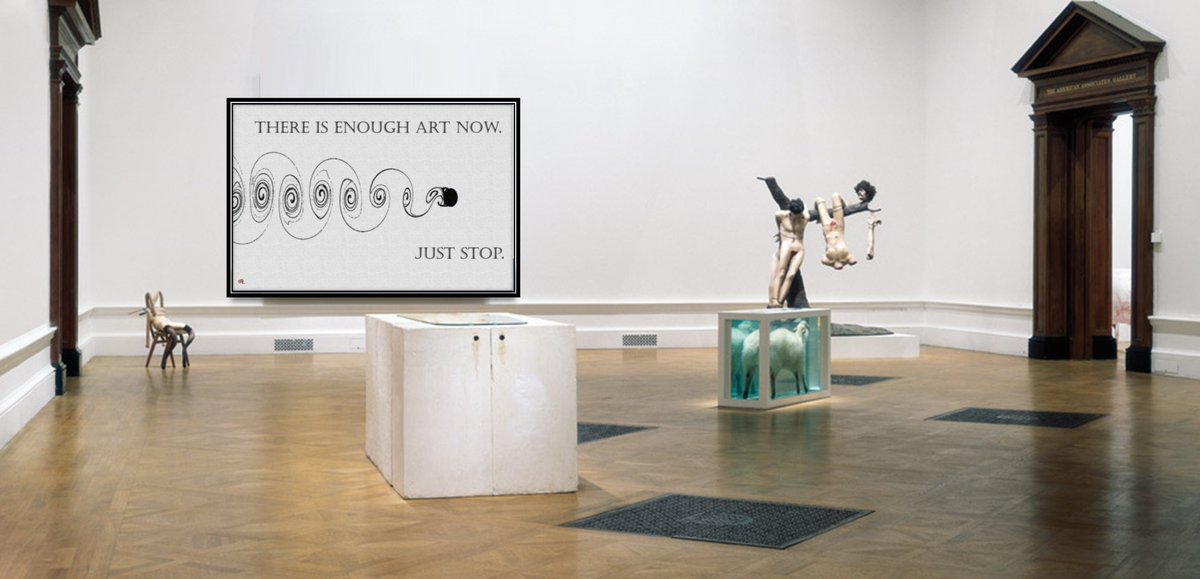PassTheMyc's tweet photo. "Just Stop" (Gaijin Lecter), pictured alongside "Away from the Flock" (Damien Hirst) and another, quite ghoulish piece which I am struggling to identify.

#YBA #DamienHirst #GaijinLecter #Tate https://t.co/kRowOPEAOw