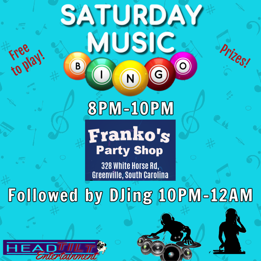 Headtiltfun's tweet photo. #MusicBingo coming your way to#FrankosPartyShop #DJ afterwards.
.
.
.
#GreenvilleSC #SouthCarolina #Greenville #greenville360 #Saturday #greenvillesc #gvltoday #Gantt #upstatesc #greenville #igersgreenville #gvl #thelocalgreenville #offthegridgreenville #ParkerSC #BereaSC #Si https://t.co/c3MNLZtwTQ
