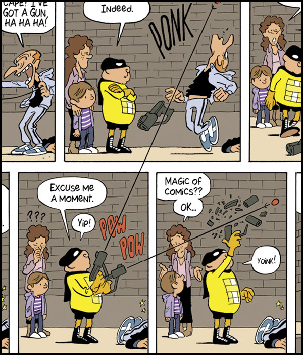 MagneticPress's tweet photo. #TheDailyPanel - "The magic of comics" - Mr Invincible can do nearly anything thanks to his power to use comics for good! From #MRINVINCIBLE by  #PascalJousselin, now available from the @MagneticPress webstore, now in stores! https://t.co/D2RajDs3qC https://t.co/nfcVnNhnO4
