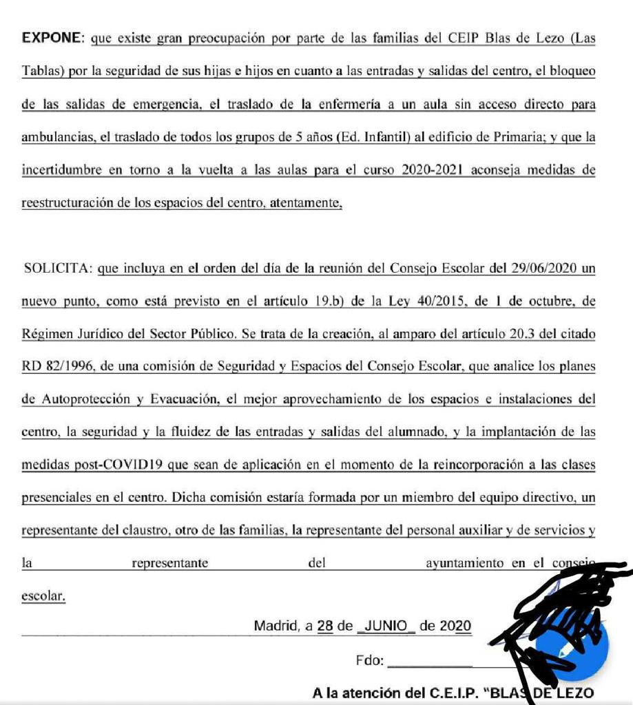 AMPABlasdelezo's tweet photo. Mientras coles de la zona tienen ya el Protocolo Covid19, en el #CeipBlasdeLezoLasTablas dirección rechazó la propuesta de las familias en CE de formar Comisión Covid y lo deja para Septiembre.
Obras de su despacho ✅
Seguridad de los niños ❌
#NuestroDirectorSeQueda https://t.co/yEvSmfY8ay