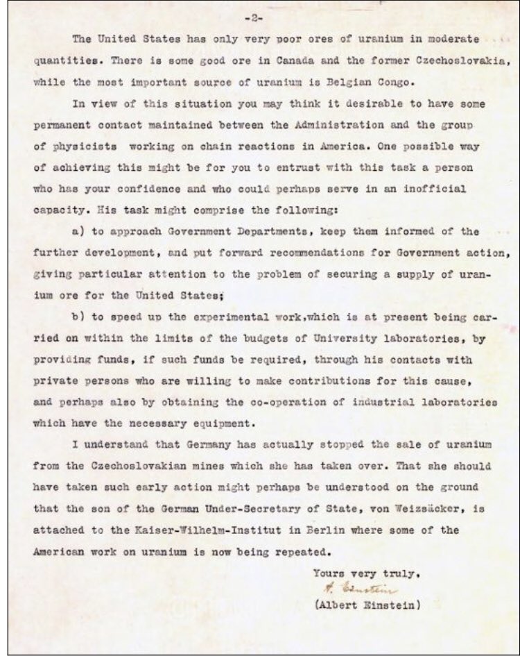 The most famous example is from Albert Einstein warming Roosevelt about the dangers of Germany developing an atomic bomb in 1939.  http://www.dannen.com/ae-fdr.html 