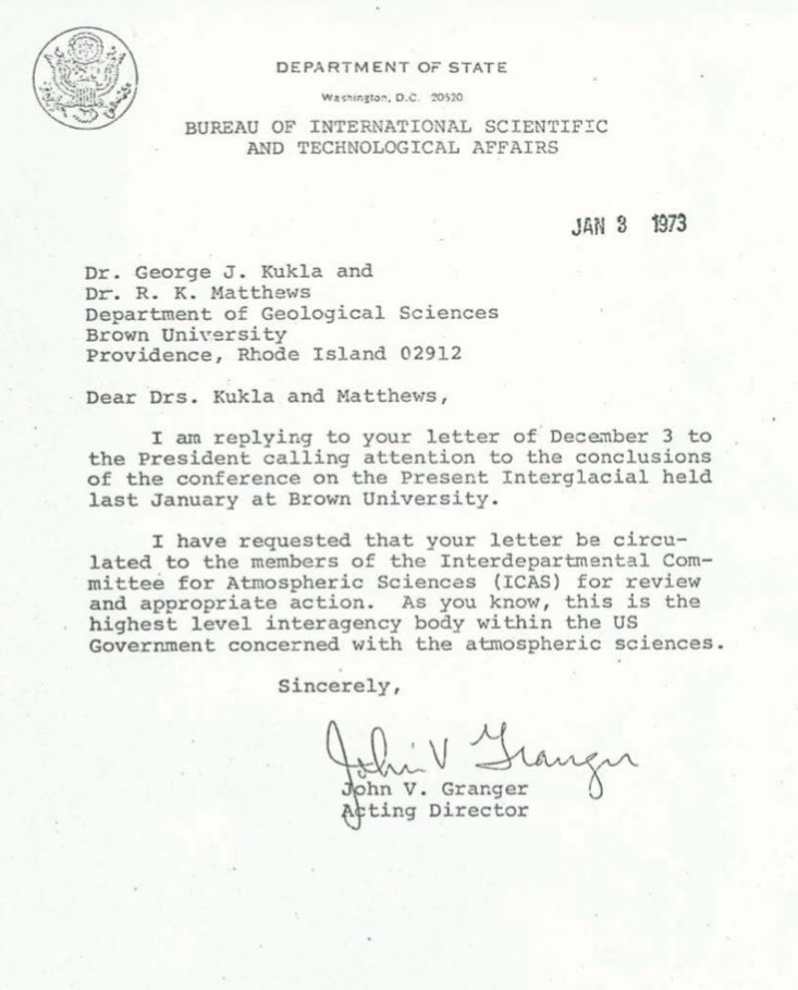 But the ways of the federal govt. are mysterious. And while it’s unclear if the letter ever made it to the President’s desk, it did get some attention at State, and specifically it was referred to the Interdepartmental Committee for Atmospheric Science (ICAS).