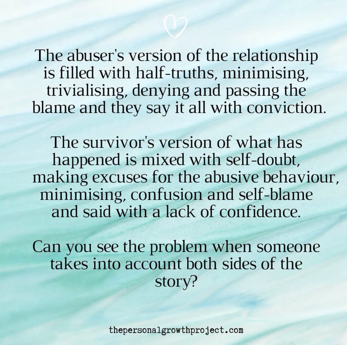 marcinca3's tweet photo. If you hear “two diff stories” from abused and abuser, 
these are normal things to consider in abuse dynamics.  
Often, it takes a lot of time for right words to be found. 
“Can you see the problem...?”
#openoureyes #openourears #openourheads #openourhearts https://t.co/Hm10dx5jVw