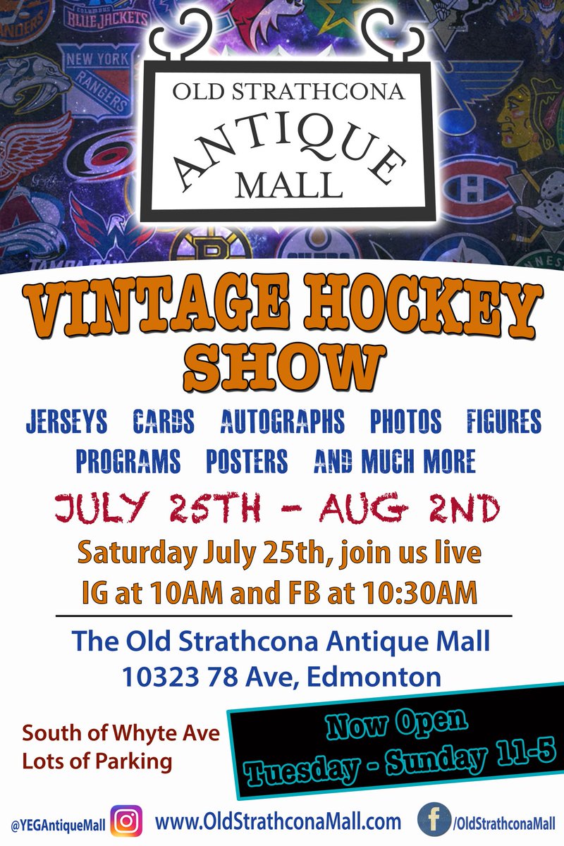 Our hockey show starts today and runs through August 1st. Lots of memorabilia from many teams.. but definitely a larger selection from our Oilers!
#vintage #vintagehockey #gooilersgo #oldstrathcona #shoplocal #supportsmallbusiness