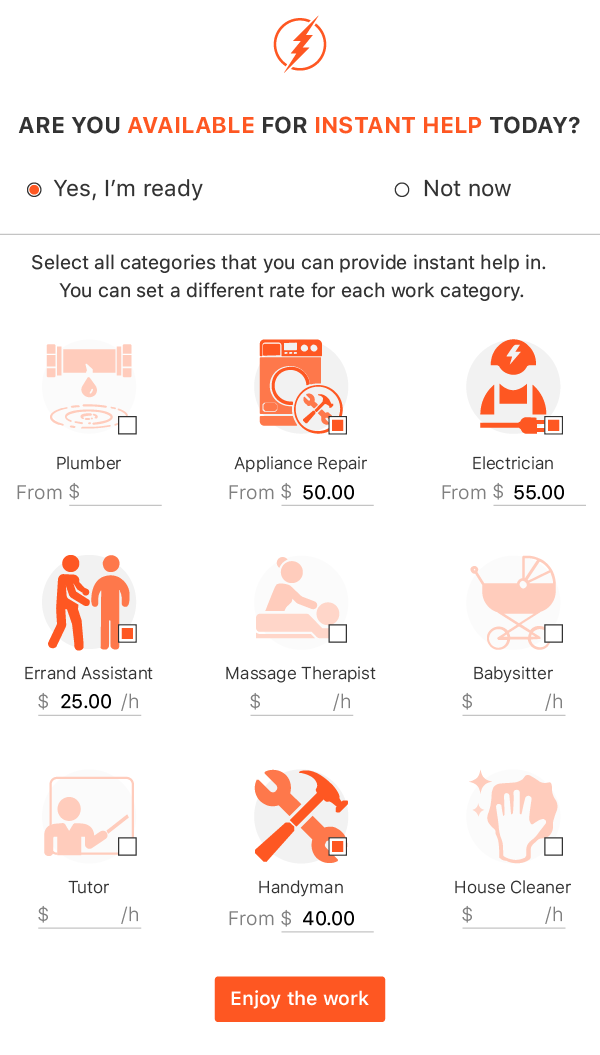 InstantWorkHelp's tweet photo. https://t.co/5gFIcN2ty2 Enter a rate and you are in business <3. Are you #ready to get #instantwork requests? #joulebook #instantwork #instantjob #electrician #babysitter #plumber #appliancerepair #errandassistant #massagetherapist #babysitter #tutor #handyman #housecleaner #yay https://t.co/H0tVXU6Txh