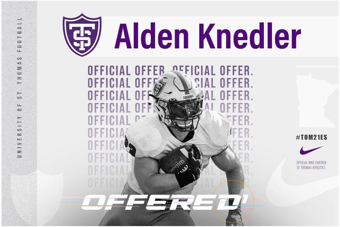 AldenKnedler's tweet photo. After a great talk with @CoachGrayvold I’m blessed to receive my first D1 offer from the University Of St Thomas! @UST_Football https://t.co/DlUViObd3t