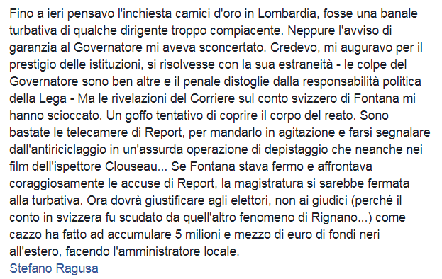 lvoir's tweet photo. Sinceramente anch'io pensavo che fosse solo una truffa per agevolare il cognato, non sapevo nulla, perchè nulla ci hanno raccontato i "giornalisti", dei conti all'estero e dello scudo penale ottenuto dal Rignanese 
#fontanaindagato https://t.co/WAWzlBszhF