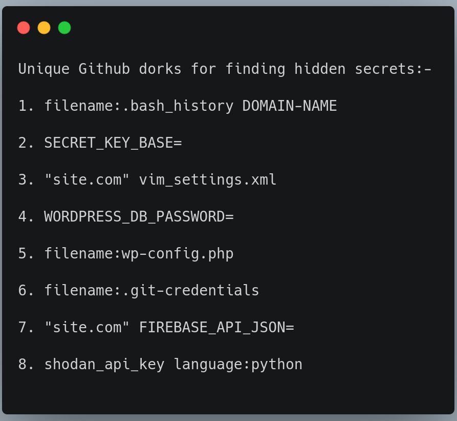 ManasH4rsh's tweet photo. Github dorks for finding secret data..
Happy hacking:)

#bugbountytips #infosec https://t.co/GOk9SvUQMt