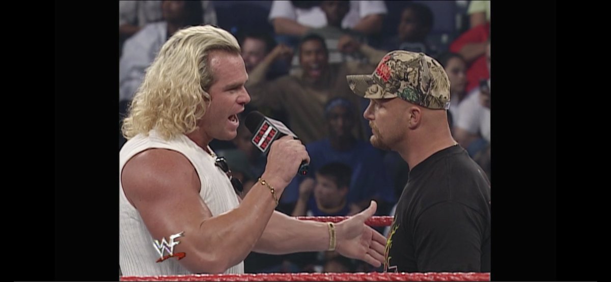 attitude_rewind's tweet image. #MrAss @RealBillyGunn is BACK and reveals to @steveaustinBSR that he saw the driver who ran him over and that the perpetrator has blonde hair. #Austin believes him but gives him a stunner anyway 🖕🏻💀🖕🏻

#GuiltyUntilProvenInnocent #Raw #RawIsWar #AttitudeEra #AttitudeRewind