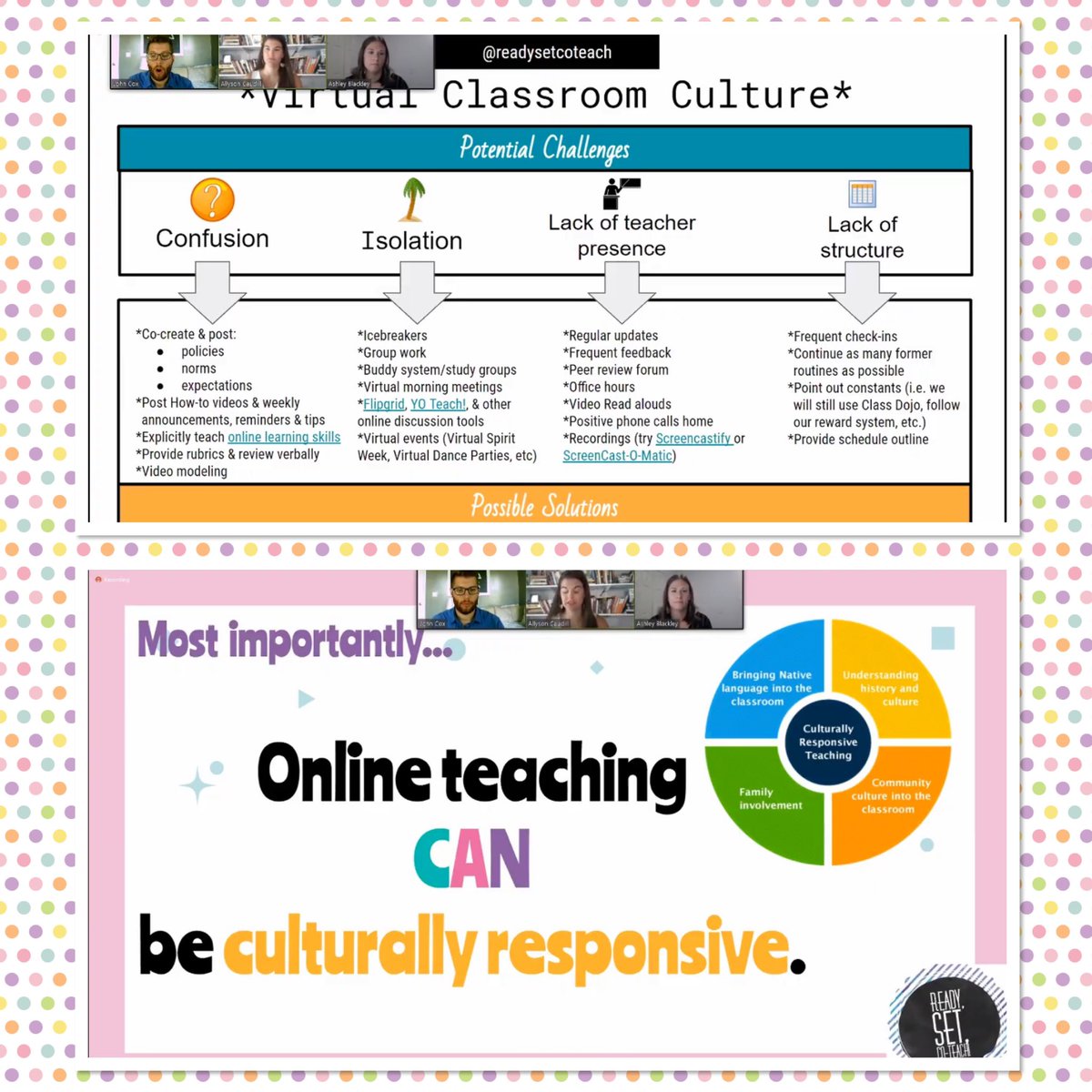 NoelElvir924's tweet photo. Couldn’t wait for session from @readysetcoteach during @VirtuELConf! So many 🔑 takeaways! #KnowYourStudents, give #StudentChoice, #DontAssume Ss understand directions, #InteractionIsKey (tool/app not as important), #ProvideFeedback, Focus on #QualitativeDescriptors & many more! https://t.co/BCfO5MhOoP