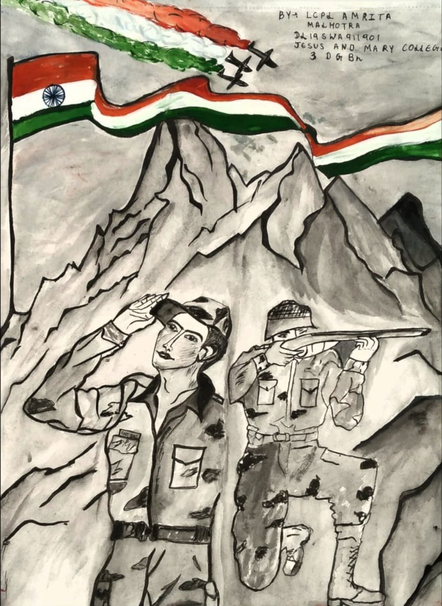 3dgbnJmc's tweet photo. Commemorating Kargil Vijay Diwas, on 26th July.

The cadets of 3DGBn (JMC) express their respect and gratitude through paintings.

#GpCVijayDiwas

@greenhackle11 
@hq_ncc 
@dgncc 
@bncncc_3dgbn 
@pgdavncc_3dgbn https://t.co/wfx9K9wIbV