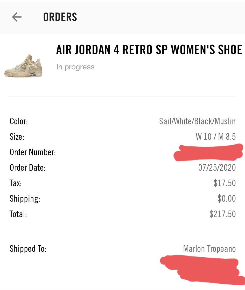 nike order in progress