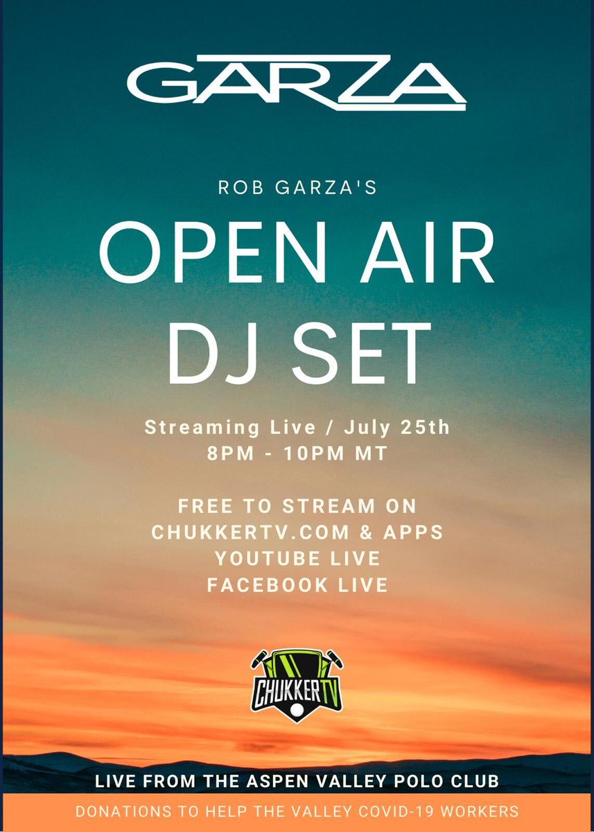 Join me for a DJ set TONIGHT (8pm MT/7pm PST) all the way from beautiful Aspen. Tune in chukkertv.com and Facebook/YouTube live. We'll be raising donations for our valley COVID-19 workers on the frontlines, hope to see you all there having fun and helping a good cause!