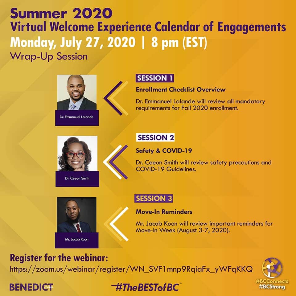 BCsuccesscenter's tweet photo. New & returning BC Students! Join us for our wrap-up and final reminders session. Our administrators will cover move-in, safety and clearance. #BCConnects #BCStong https://t.co/IfQEydaxmS https://t.co/OaZ2bnXyRb
