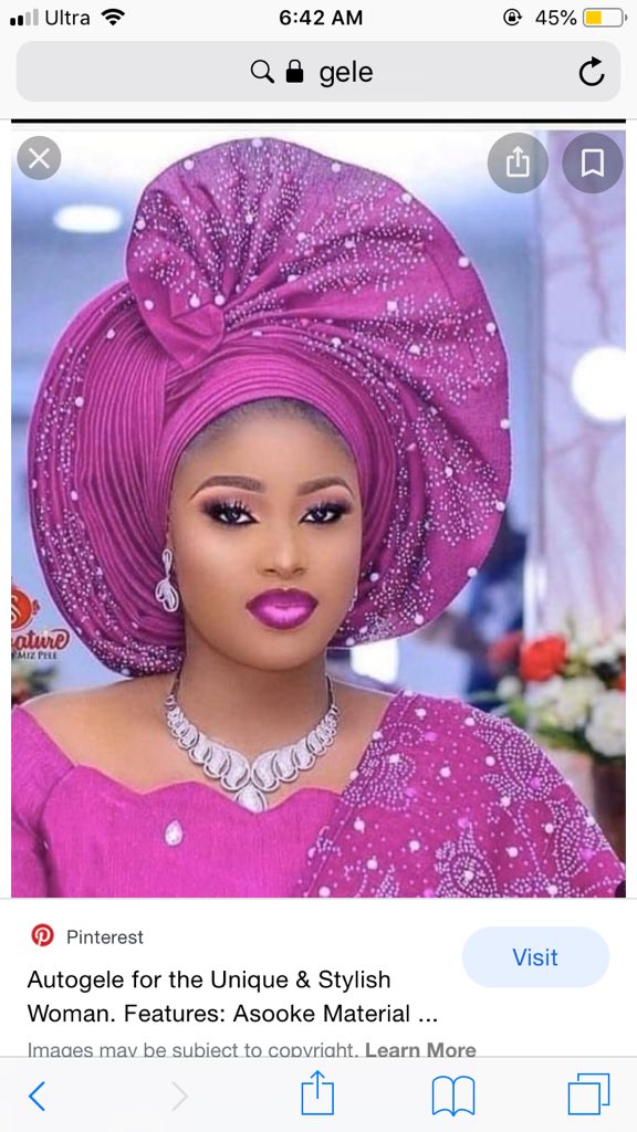 So the headwear. It is not gele like people are saying. The material used for gele is not even fabric like cotton so it gives the design a distinct raised look. Watch YouTube videos on tying gele. A big giveaway that it is not gele. Even my mum said it is not gele