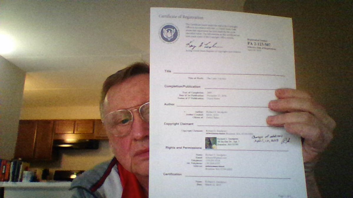richsnod1's tweet photo. @RecordingAcad @RIAA @ASCAP @ASCAPFoundation, here are four of my ten copyrights...

I only have hired A/E and musicians on this project! There  are confidence people &amp; thieves claiming to be working for me.

Thanks,
The Dick Snodgrass
Snodgrass Music
5 Skyline Dr.
Braintree, Ma https://t.co/axsehjW8R4