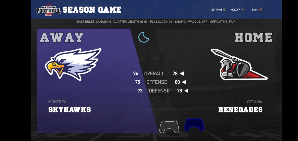 eAthletes_eACF's tweet photo. Game 2 of the day about to get underway! ๐๐
๐#Montreal Skyhawks (4-1) @
#Ottawa Renegades (1-4)
โฐ3 pm/et
๐บ https://t.co/CeeyCuPmBV
#eSports @MaxFootballGame #MaximumFootball19 #PS4Live #Twitch #CFLparody #supportsmallstreamers
#eACF #RookieSZN Week 7 #MTLOTT https://t.co/26lzobQjnA