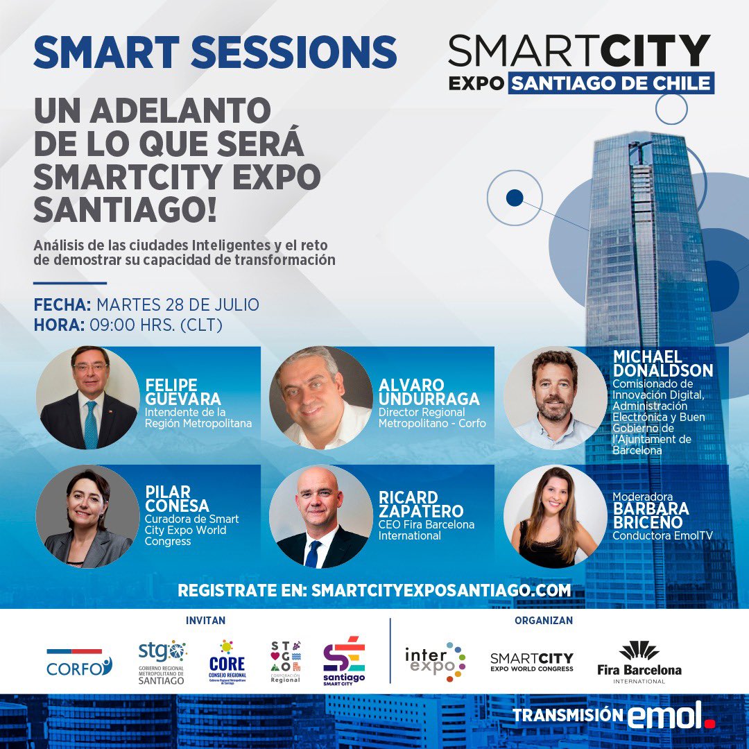 PilarConesa's tweet photo. Un placer participar martes en webinar #SmartCity Santiago de Chile sobre los retos de transformación de las ciudades.
Panel con @FelipeGuevaraSt @alvaroundurraga @mickdonaldson
@barbarabricenok
@scestgo #scestgo2020 https://t.co/EeOEButVXz
