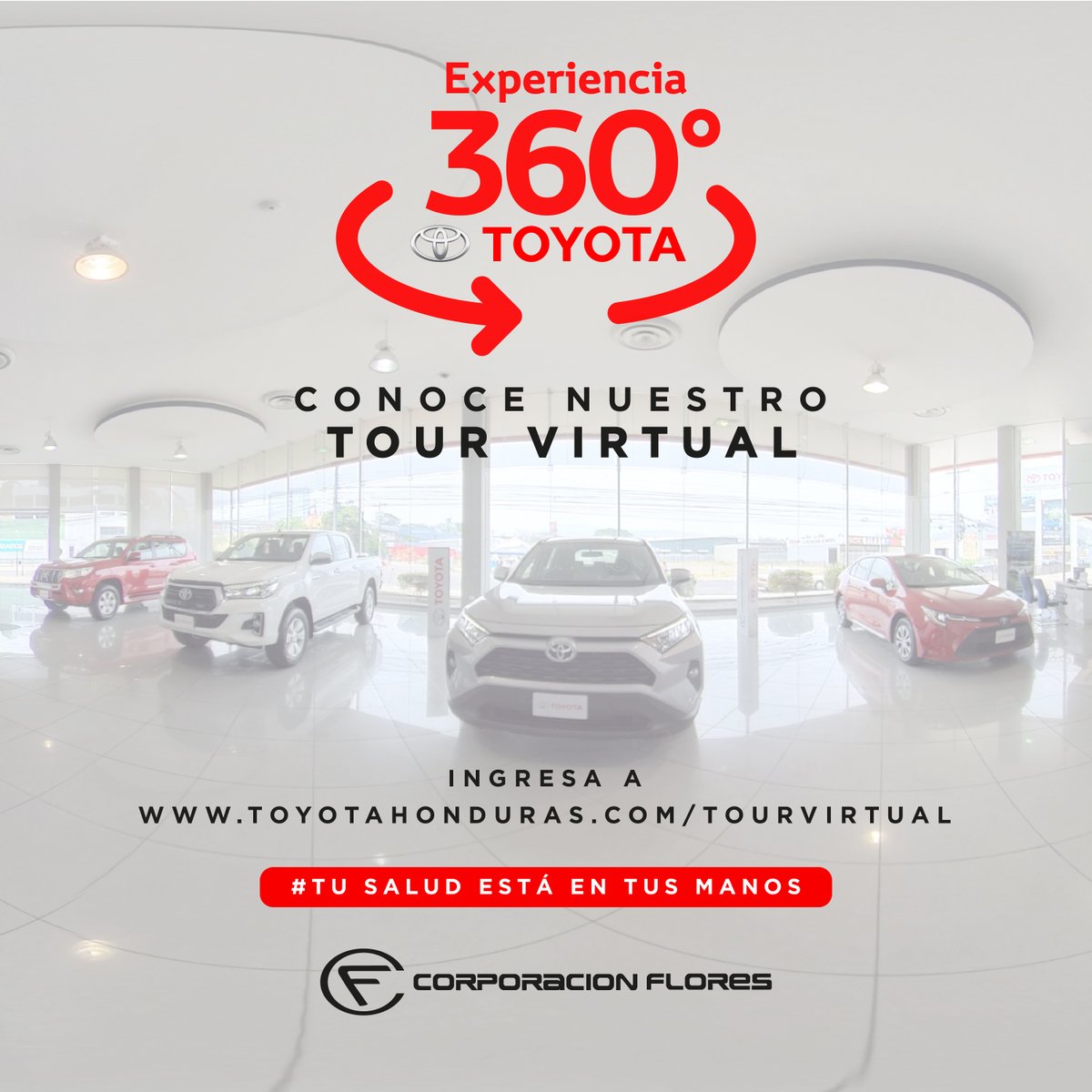 toyotahonduras's tweet photo. Disfrute de nuestro Tour Virtual y conozca el interior del que más le gusta 🚘
Ingrese al siguiente link y disfrute de esta experiencia virtual : https://t.co/DgiFJo13cj
#CorporaciónFlores #TOYOTA #TuSaludEstáEnTusManos #Corolla #RAV4 #Hilux #LCPrado https://t.co/TScLwiKuF6