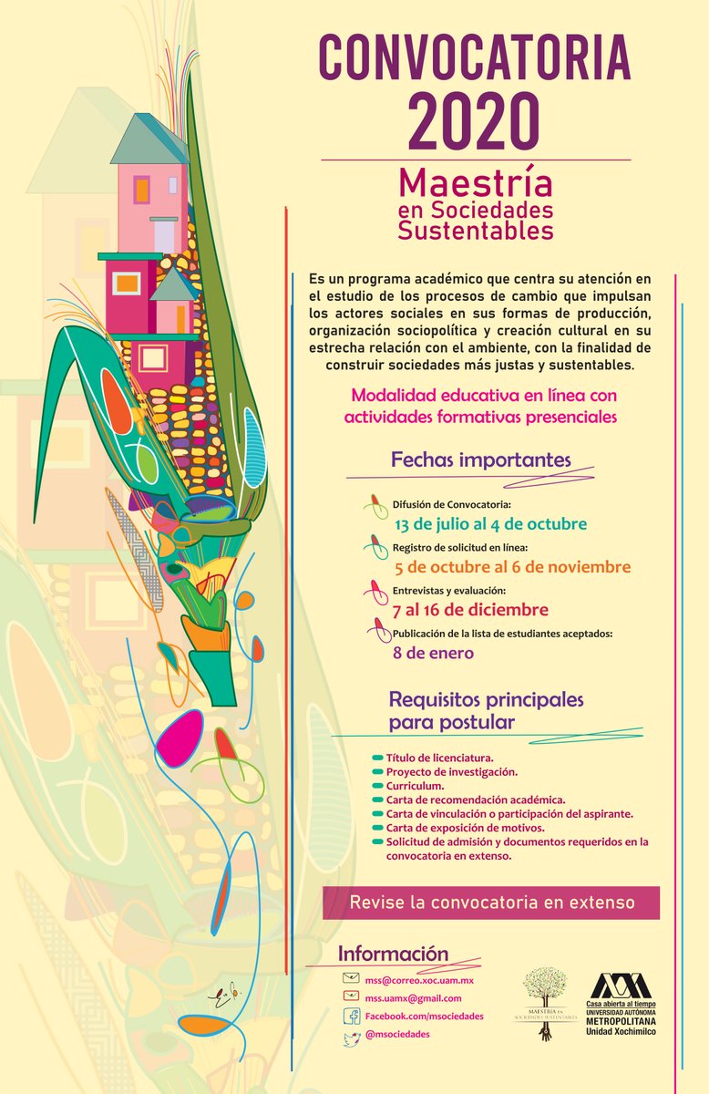 lauammx's tweet photo. ¡Inscríbete! Maestría en Sociedades Sustentables. Modalidad en línea con actividades formativas presenciales. Inicio: marzo 21 de 2021. Registro: octubre 5 a noviembre 6 de 2020. Inscripciones: marzo 15 al 20 de 2021 @msociedades https://t.co/DE9sdl88WK